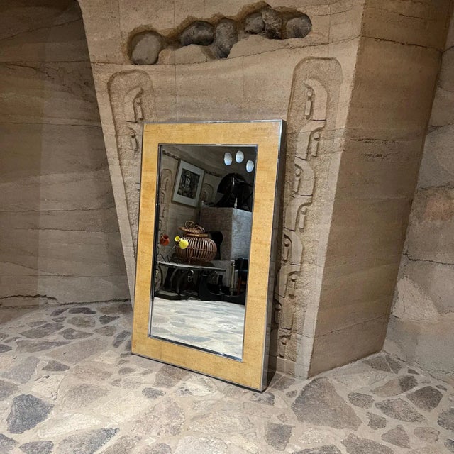 Milo Baughman 1980s Wall Mirror Chrome and Burlwood After Milo Baughman For Sale - Image 4 of 12