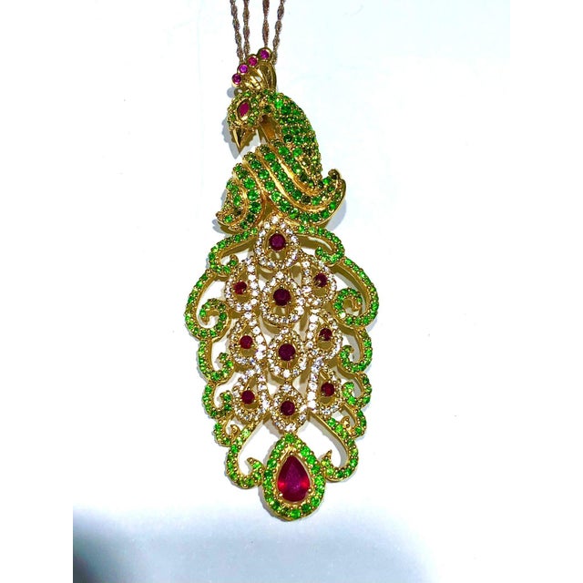 Early 21st Century Bochic "Orient" Natural Ruby & Peridot Peacock Brooch/Pendant Set 18K & Silver For Sale - Image 5 of 18