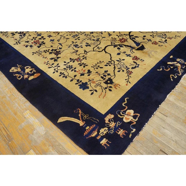 1920s Beige Tree-of-Life Antique Chinese Peking Rug 9' 3'' X 11' 6'' Knotted Wool Carpet For Sale - Image 11 of 12