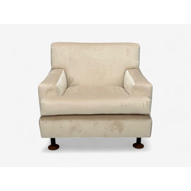 1960s Marco Zanuso, Beige Velvet, Wood, Metal, Lounge Chair, Italy, 1960s For Sale - Image 5 of 11
