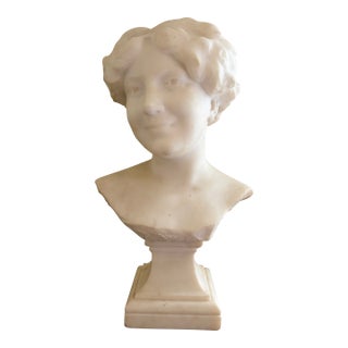 1920s French Art Deco Carrara Marble Bust of Woman by Paul Philippe, Signed For Sale