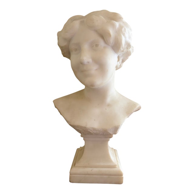 1920s French Art Deco Carrara Marble Bust of Woman by Paul Philippe, Signed For Sale