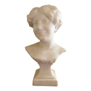 1920s French Art Deco Carrara Marble Bust of Woman by Paul Philippe, Signed