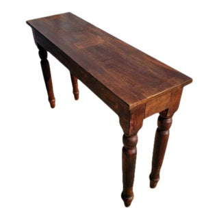 Vintage Rustic Reclaimed Barn Wood 3 Drawer Turned Leg Console Table For Sale