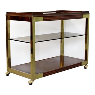 1960s Vintage Drexel Heritage Brass Wood 2-Tier Bar Cart For Sale