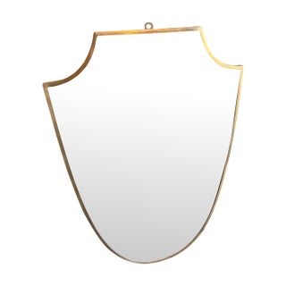 1950s Gio Ponti Style Mid-Century Modern Brass Shield Italian Wall Mirror For Sale