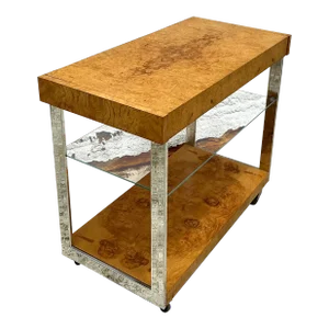 Vintage Burl Wood Extendable Bar Cart After Milo Baughman