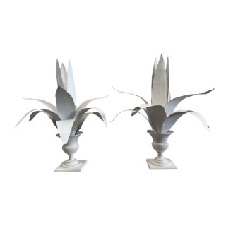 Late 20th Century Pair of Lyon Metal Sculptures in Urns For Sale