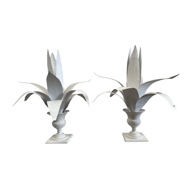 Late 20th Century Pair of Lyon Metal Sculptures in Urns For Sale