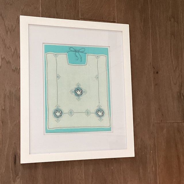 Embroidered Bib Vintage 1930s Framed in White - Nursery Art For Sale - Image 4 of 6