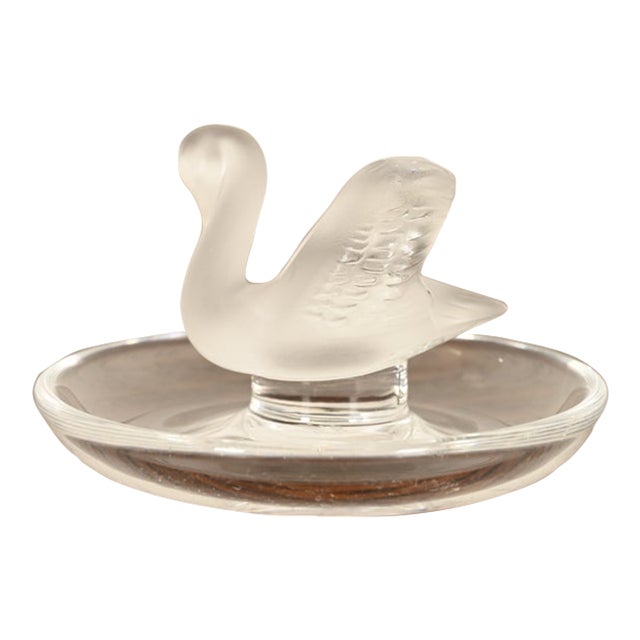 Lalique Art Deco Frosted Crystal Swan Ring Dish For Sale