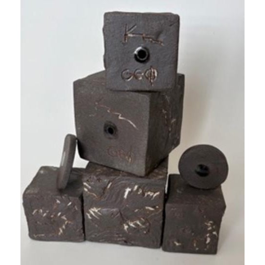 Ceramic "Cubism Extreme" Artisan Ceramic Black Cubes Set of 5 For Sale - Image 7 of 9