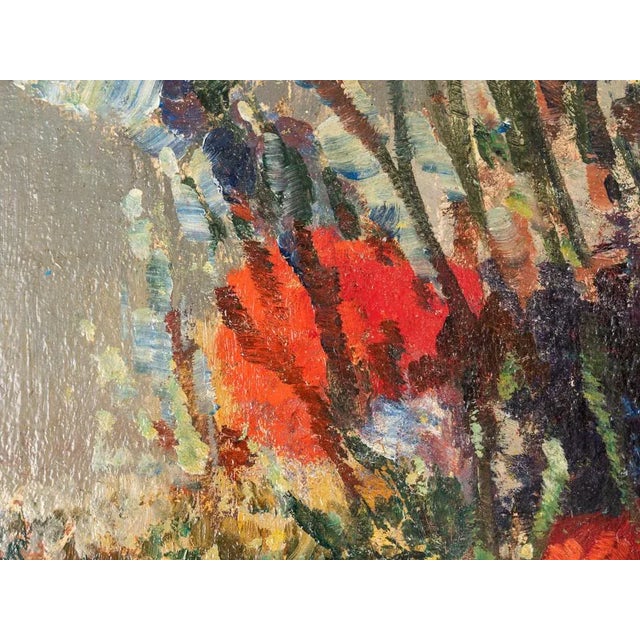 1930s Colorful Art Deco Bouquet, Oil on Plate For Sale - Image 5 of 11