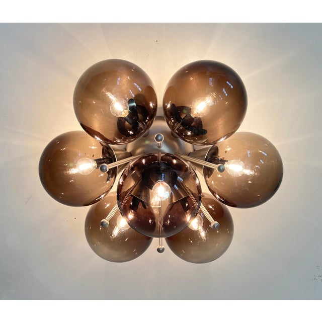 Fabio Ltd 21st Century Blossom Satin Nickel Smoky Globe Flush Mount by Fabio LTD For Sale - Image 4 of 7
