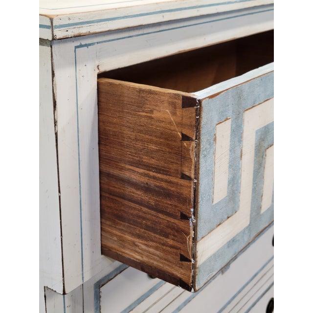 Wood Antique English Painted Dresser Chest of Drawers With Greek Key Motif For Sale - Image 7 of 14