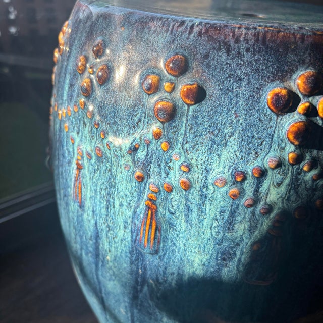 Vintage Chinese Cobalt Blue Glazed Porcelain Drum Form Garden Plant Stands - Set of 2 For Sale In Los Angeles - Image 6 of 12