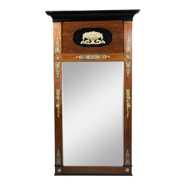 Biedermeier Mahogany, Ebonized and Bronze-Mounted Pier Mirror For Sale