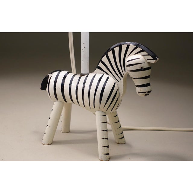 1950s 1950s Rare Matched Pair Kay Bojesen Denmark Hand Painted Danish Modern Wood Zebra Table Lamps Monkey For Sale - Image 5 of 9