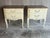 Pair of vintage Ethan Allen French Country two drawer nightstands with antique white painted sides and stained top....
