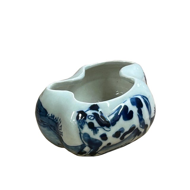 Tiny Small Blue White Oriental Abstract Graphic Porcelain Container For Sale - Image 9 of 9