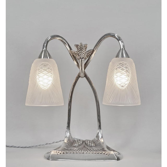 A. BLOCH : Robert Bousquet & Degué A very rare French art deco lamp in nickel plated solid brass or bronze of excellent...
