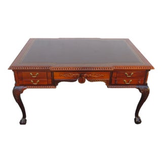 Chippendale Mahogany Ball and Claw Feet Large Leather Top Partner Desk 5827 For Sale