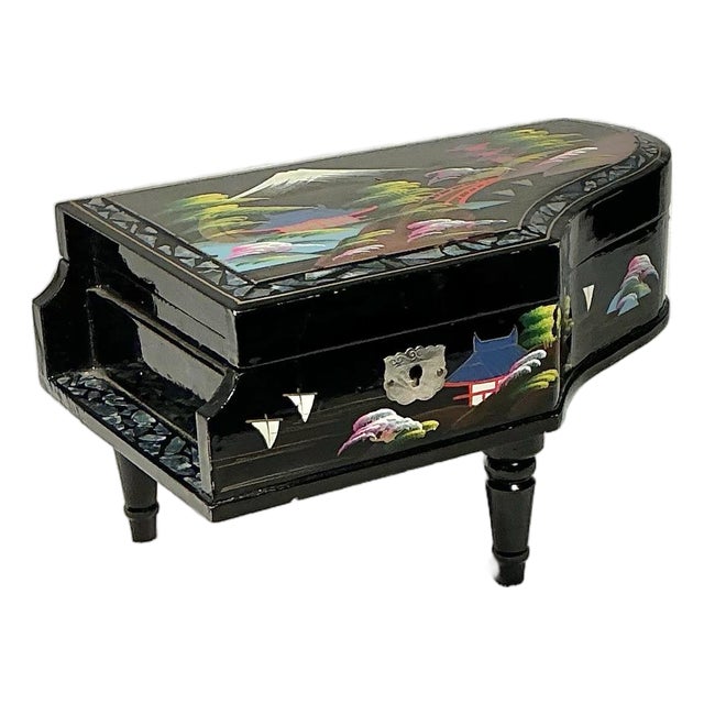 Vintage Mid-Century Japanese Lacquer Grand Piano Jewelry Music Box, 1950s For Sale