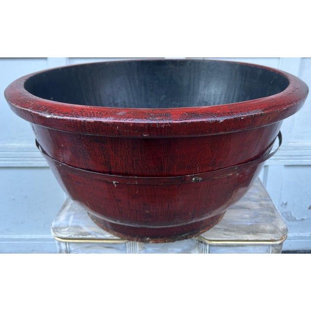 Chinese Antique Chinese Red Lacquered Wood Bowl For Sale - Image 3 of 11