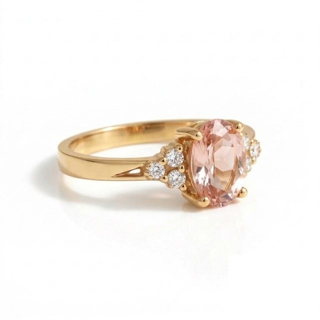 Elegant Morganite & Cubic Zirconia Ring in 925 Sterling Silver, Vintage-Inspired Pink Gemstone Statement Ring Us 7 For Sale - Image 4 of 4