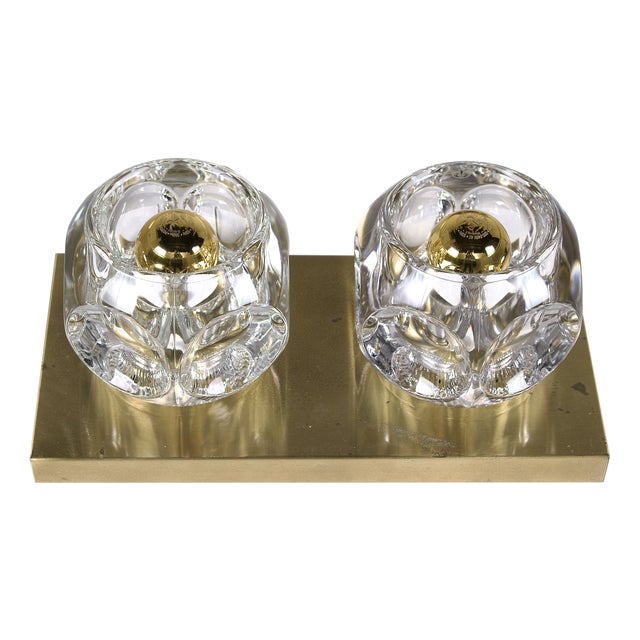 Ice Cube Wall Light in Glass and Brass from Peill & Putzler, 1970s For Sale
