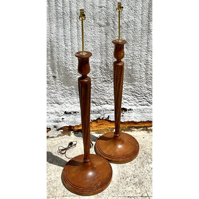 Vintage Regency Boho Candlestick Wood Floor Lamps - a Pair For Sale In West Palm - Image 6 of 7