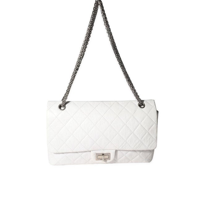 Chanel White Aged Calfskin Quilted 2.55 Reissue 227 Flap For Sale - Image 4 of 8