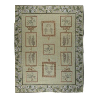 8x10 Vintage Aubusson Flat Weave Wool Rug, Ivory Botanical Panel For Sale
