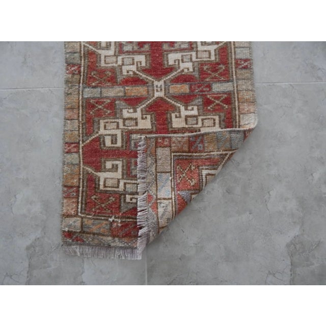Ruby Red Distressed Low Pile Yastik Rug Faded Mat For Sale - Image 8 of 9