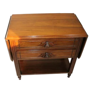 Antique Custom Made Walnut Server Drop Leaf Table, 2 Drawers