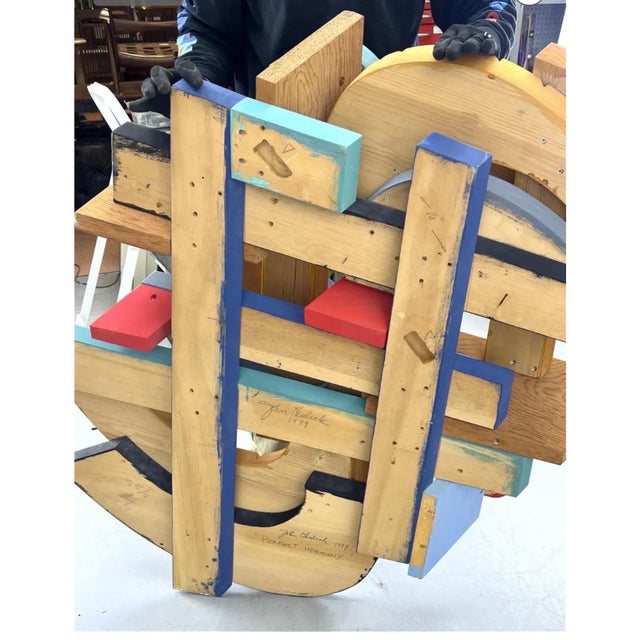 John Okulick, Large Abstract Wood Sculpture Colorful Wooden Painting John Okulick Wall Hanging For Sale - Image 17 of 18