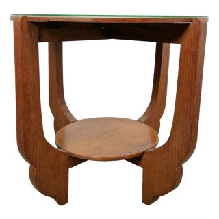Round Oak Side Table in Art Deco Style, 1930s For Sale