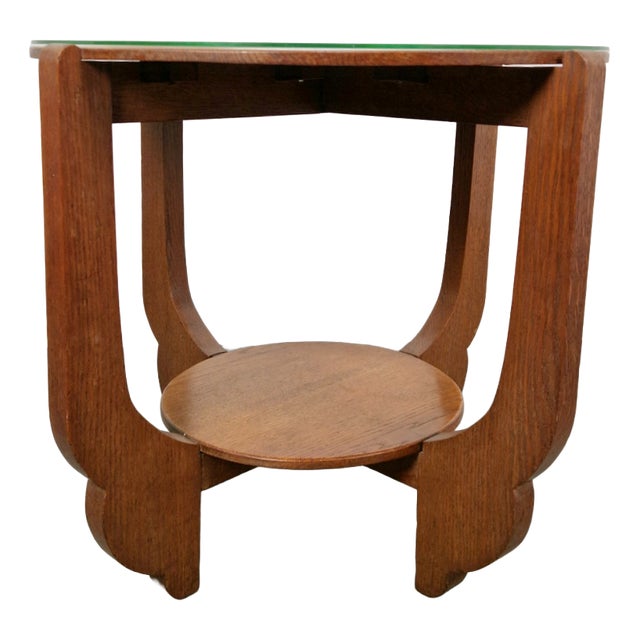 Round Oak Side Table in Art Deco Style, 1930s For Sale
