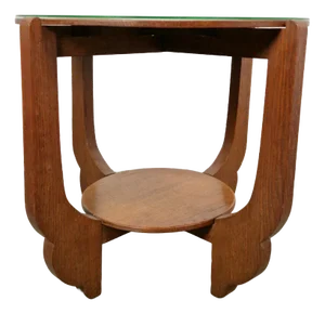 Round Oak Side Table in Art Deco Style, 1930s