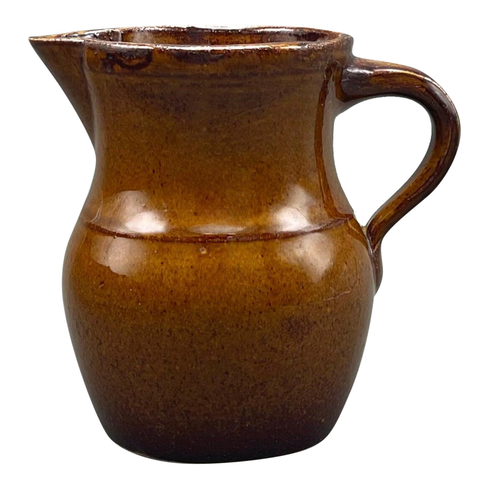 Antique Brown Glazed Primitive Farmhouse Stoneware Pitcher Marked ...
