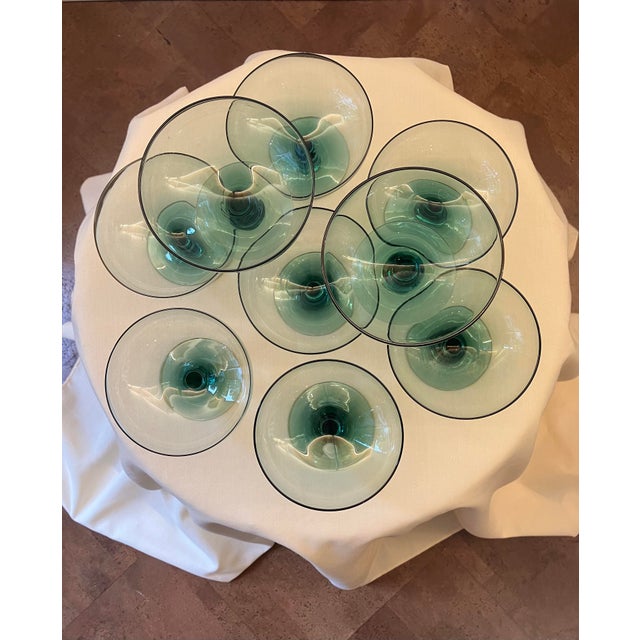 Russel Wright 1950s Russel Wright Morgantown Glassware Set of 13 in “Seafoam” - Pinch Base Tumblers & Sherbets - 13-Piece For Sale - Image 4 of 10