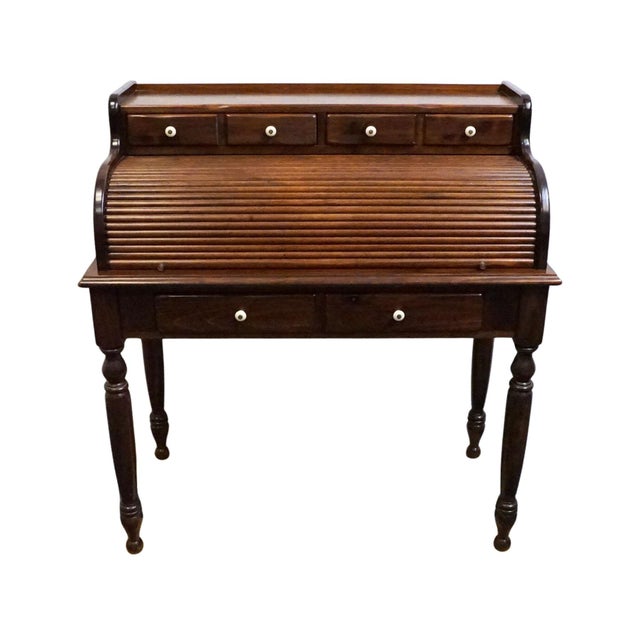 American Ethan Allen Antiqued Pine Old Tavern Rustic Americana 40" Roll Top Desk 12-9513 For Sale - Image 3 of 16