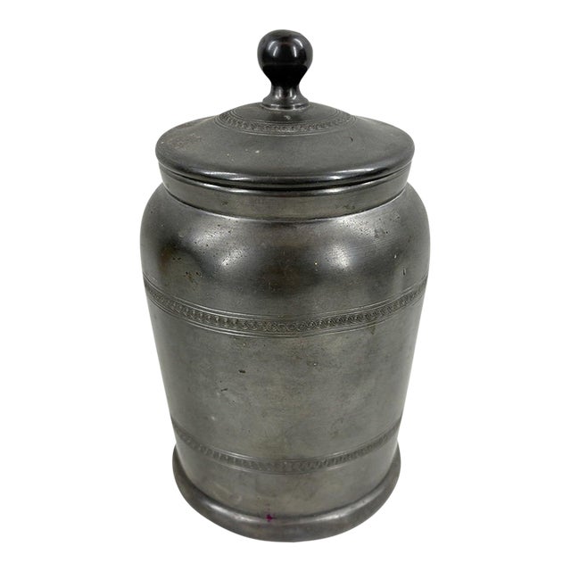 Signed Art Deco "Garant" Pewter Lidded Humidor Jar, Spain - 1930s For Sale