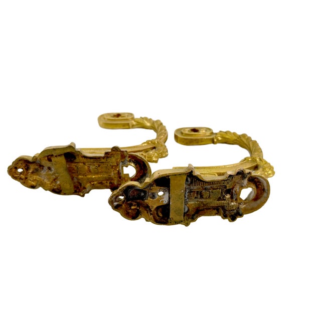 Vintage Brass Towel Bar or Curtain Rod With Ornate Cast Finials & Greek Key Mounting Brackets For Sale - Image 14 of 14