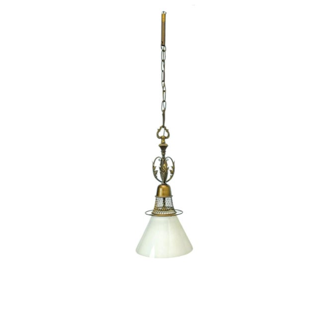 Vintage Brass and Opaline Pendant Lamp, 1940s For Sale - Image 9 of 9