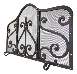 Vintage French Art Deco Wrought Iron 3-Panel Fire Screen and Spark Guard, 1940s