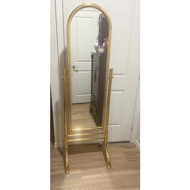 Hollywood Regency 1960s Fabulous Hollywood Regency Brass Floor Mirror For Sale - Image 4 of 15