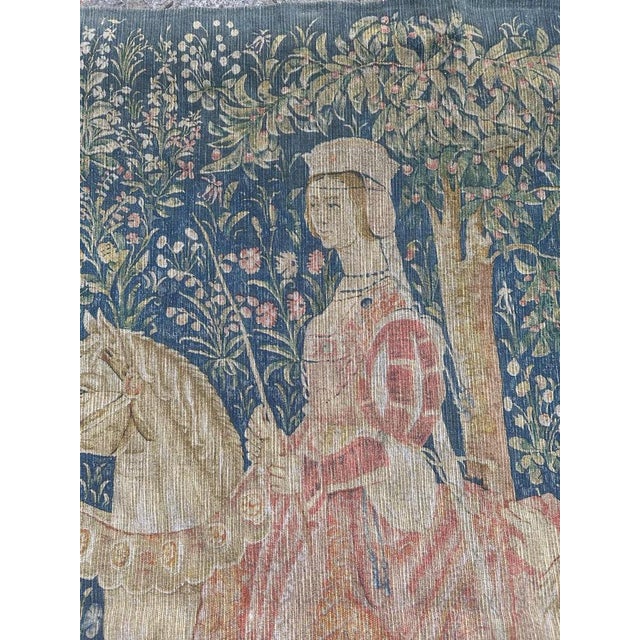 Textile Vintage French Hand-Printed Medieval Design Noble Amazon Tapestry, 1960s For Sale - Image 7 of 18
