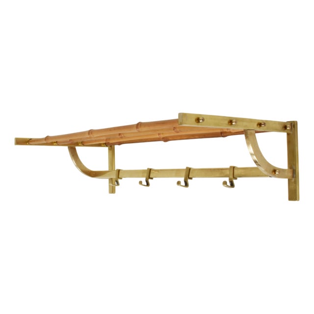 French Riviera Hanging Coat Hanger in Brass and Bamboo by Jacques Adnet, 1960 For Sale