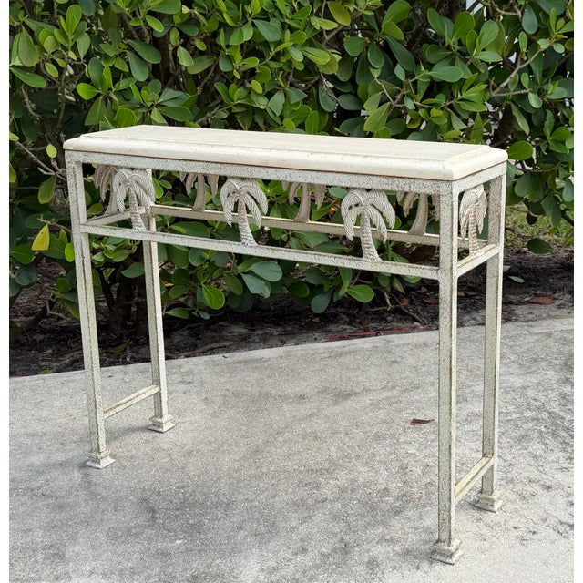 Late 20th Century Vintage 36” Palm Beach Console Table With Sculptural Palm Tree Motif For Sale - Image 5 of 12